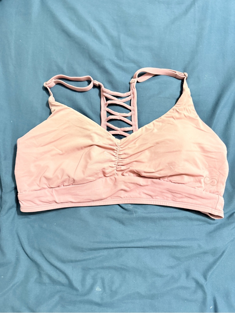 CALIA Lattice-Back Bralette swim top in Blush Pink